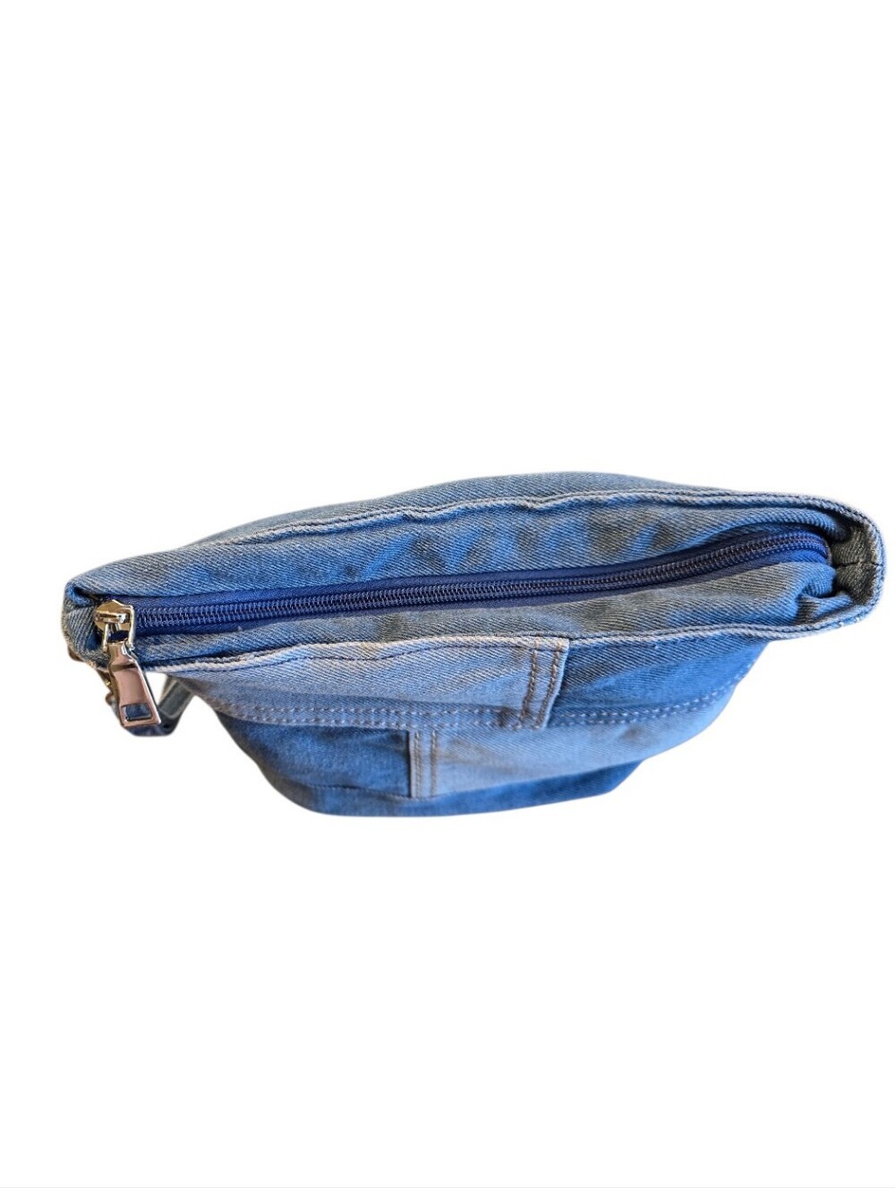 Denim Blue Patchwork Zip Closure Wristlet Pouch - Picture 5 of 11